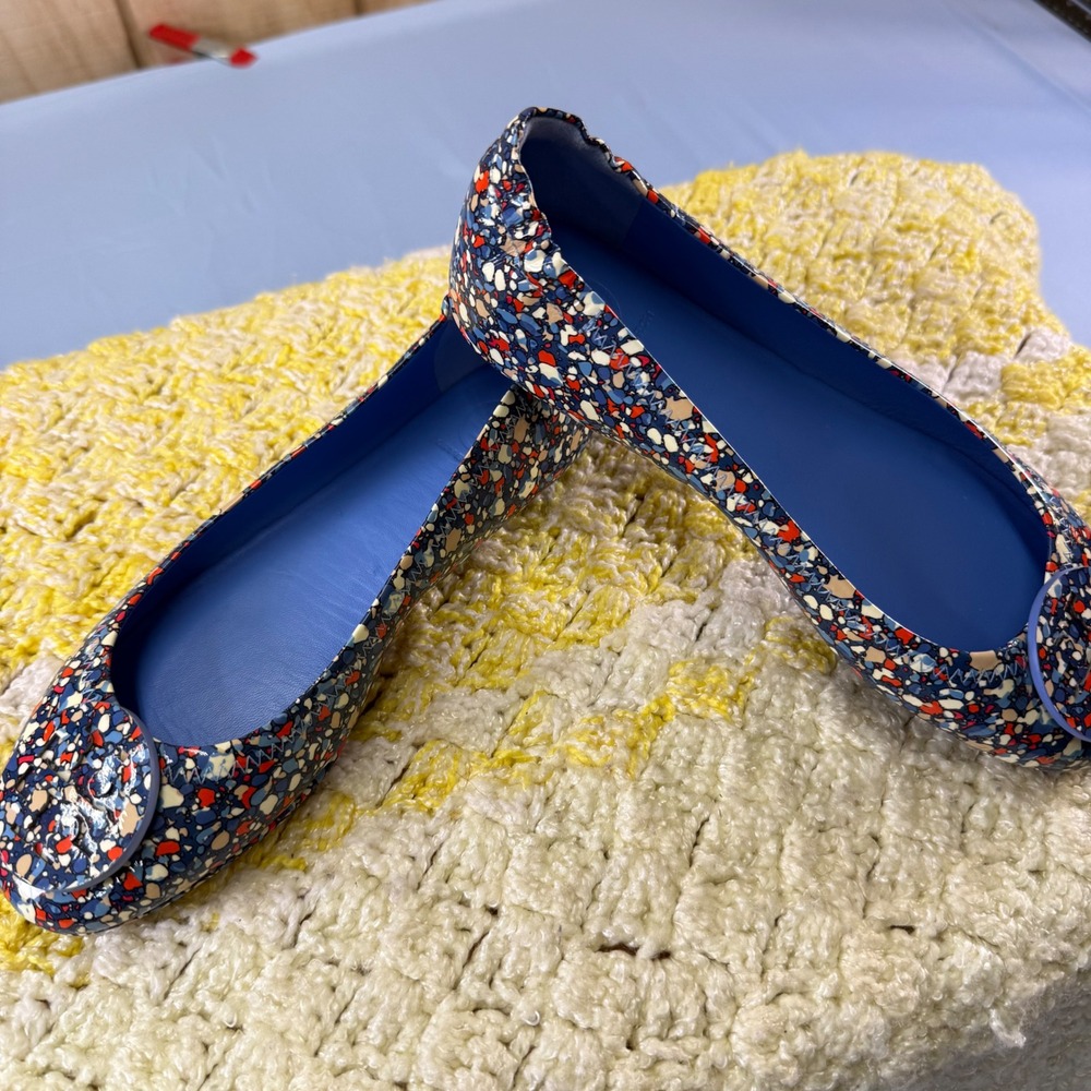 Tory Burch Minnie Travel Ballet Flats Blue Multi Confetti Mosaic Patent Leather - Picture 3 of 16
